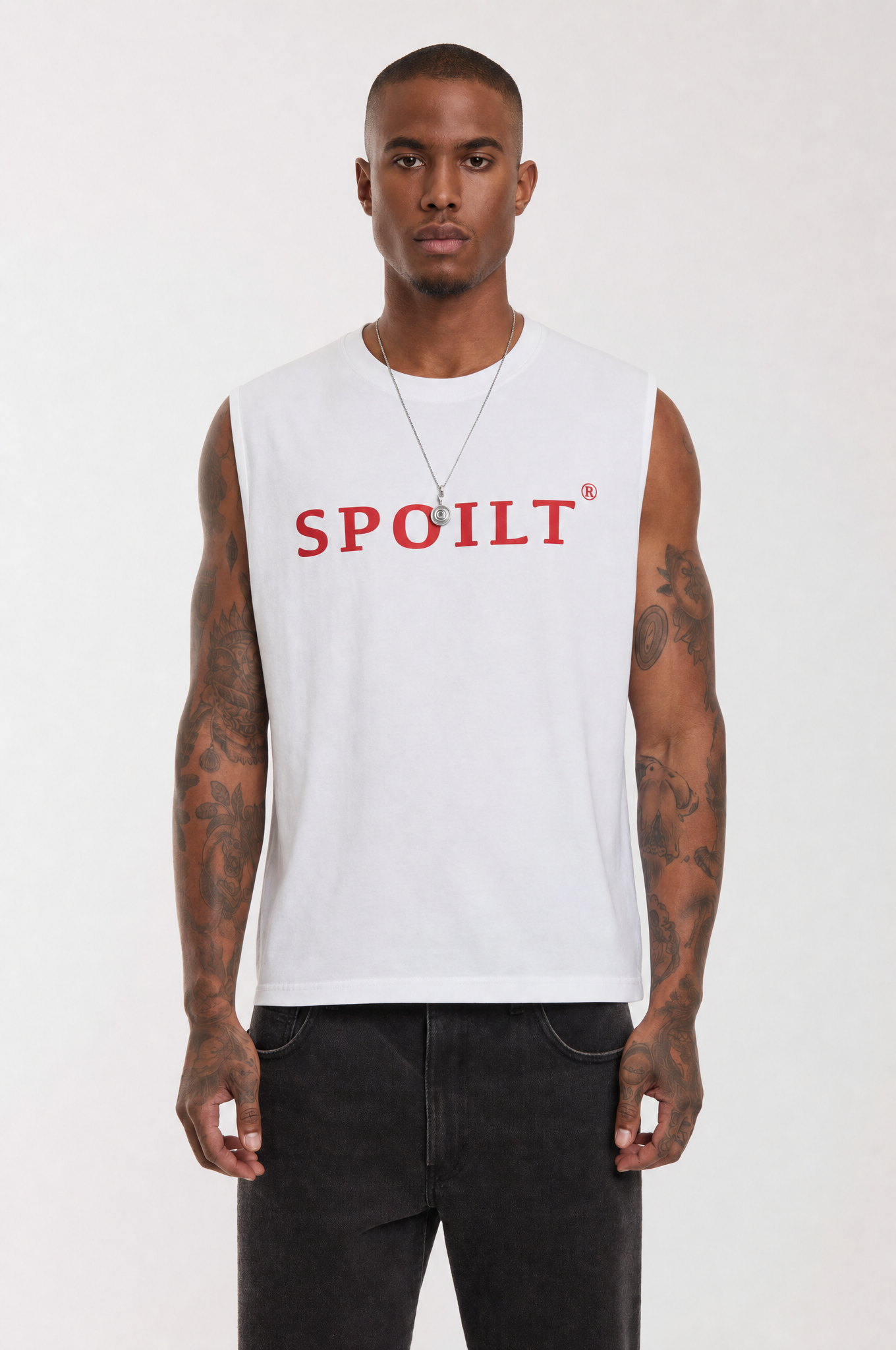 RED SPOILT ®️ TANK TEE IN WHITE