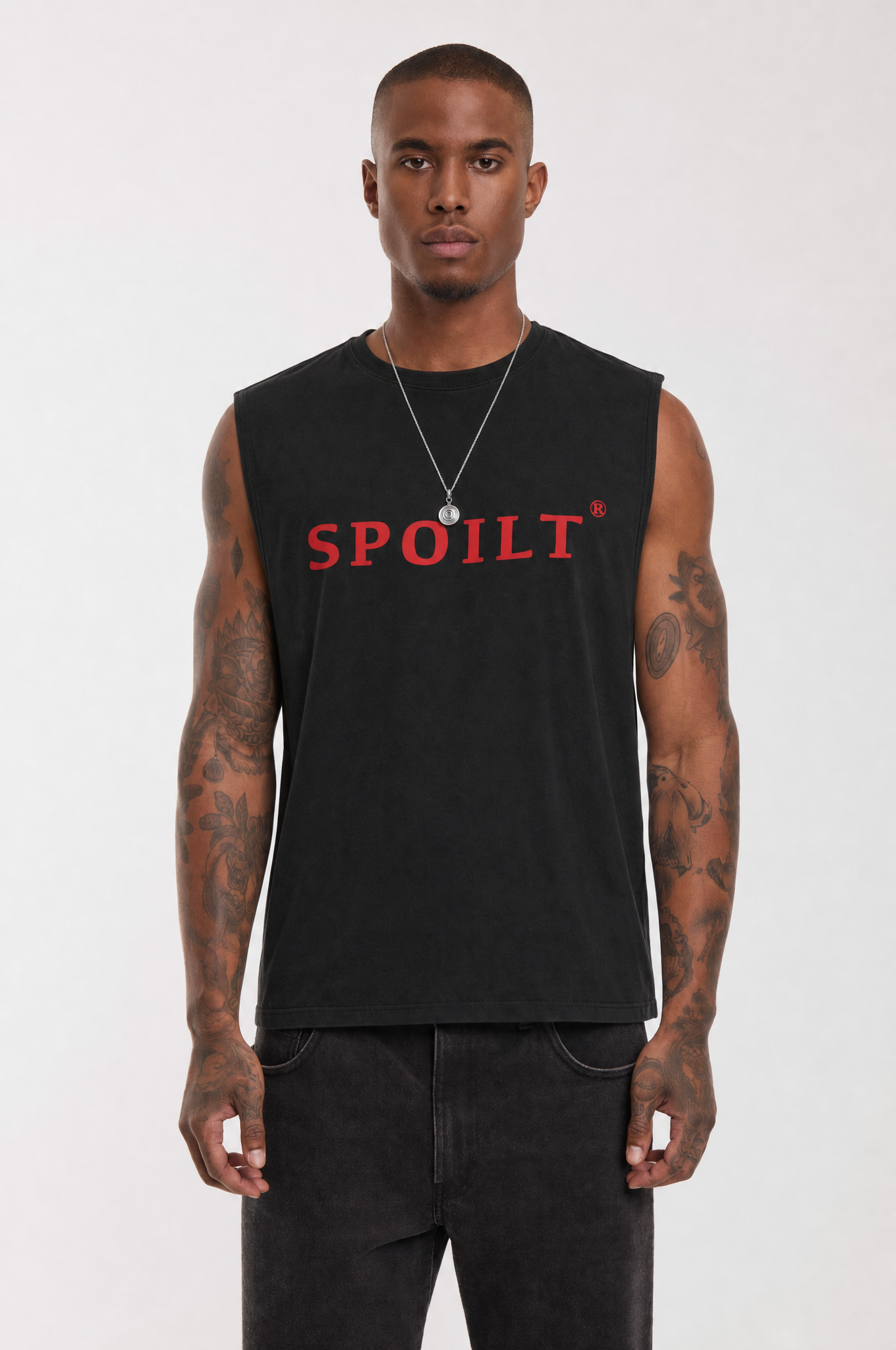 RED SPOILT ®️ TANK TEE IN BLACK
