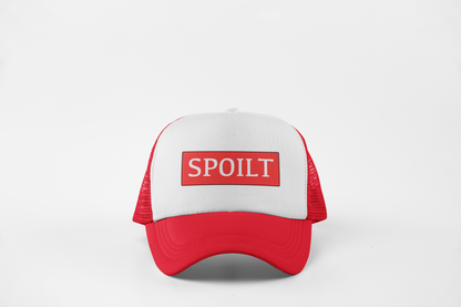 Spoilt Forever Red Trucker Hat With Red Boxed Spoilt Design
