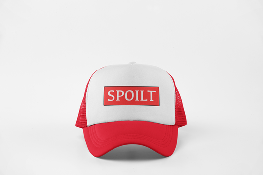 Spoilt Forever Red Trucker Hat With Red Boxed Spoilt Design