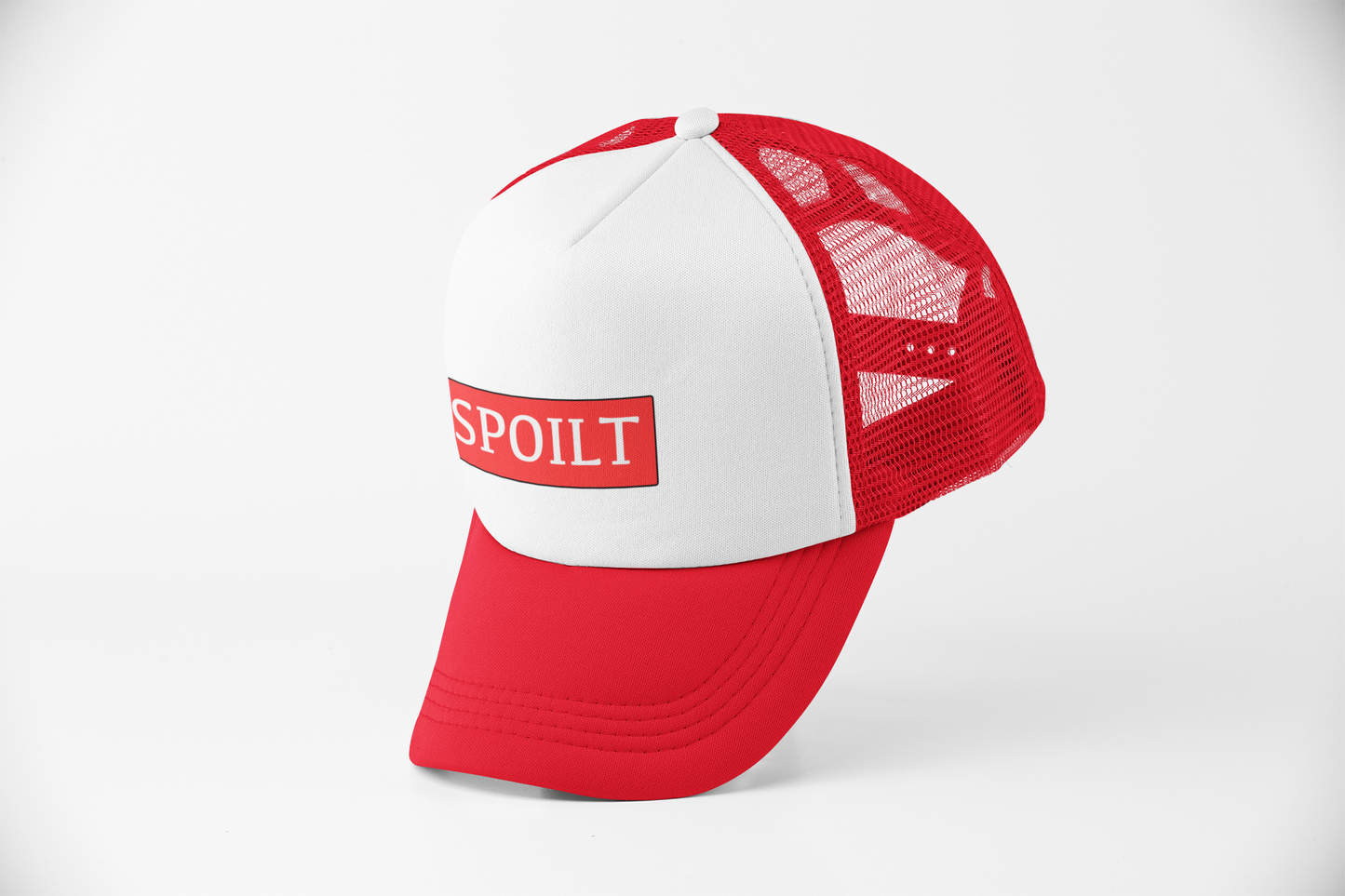 Spoilt Forever Red Trucker Hat With Red Boxed Spoilt Design