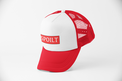 Spoilt Forever Red Trucker Hat With Red Boxed Spoilt Design