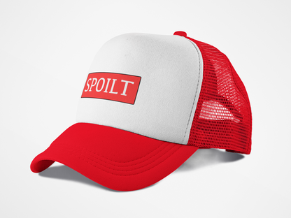 Spoilt Forever Red Trucker Hat With Red Boxed Spoilt Design